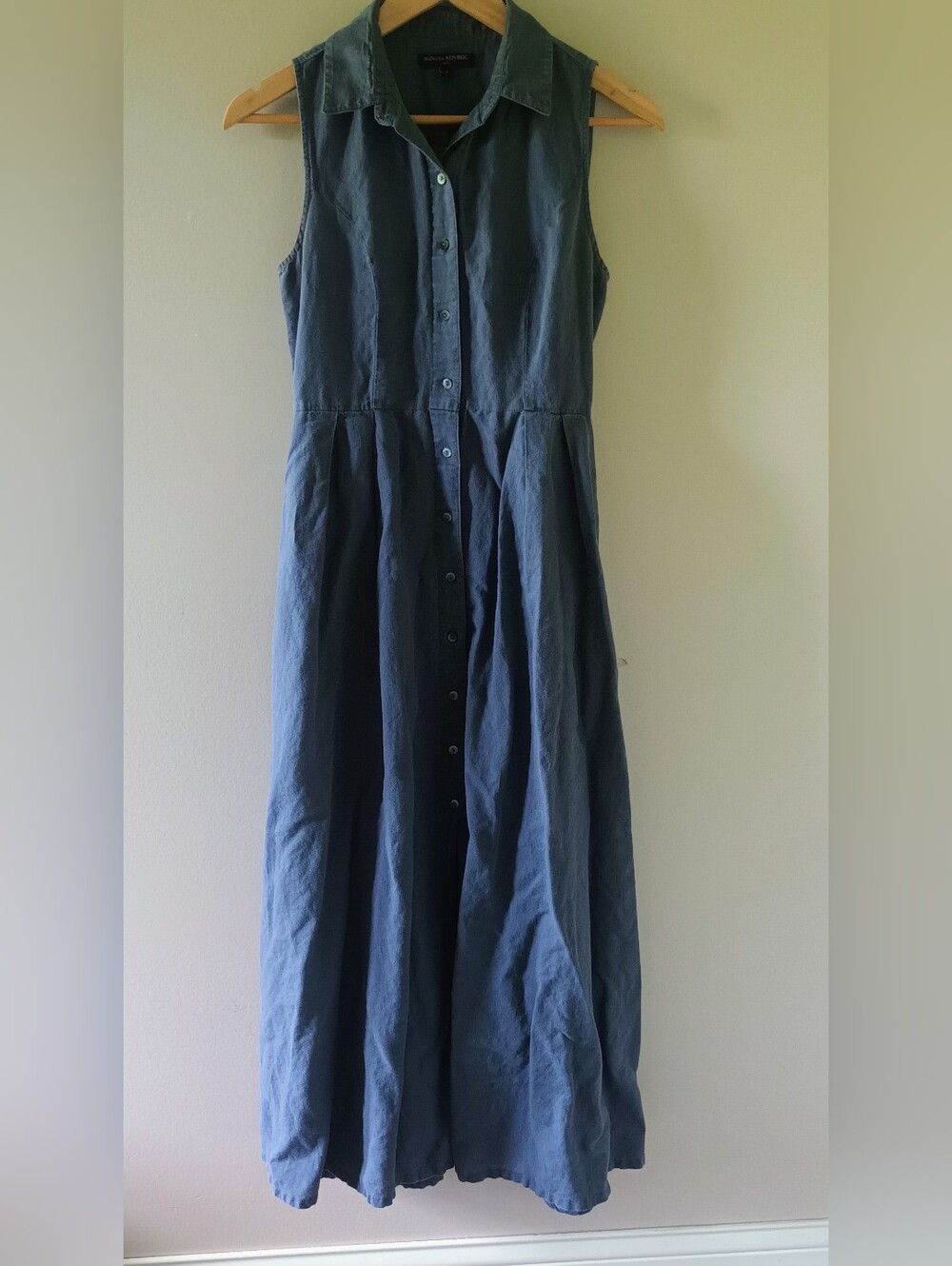 Banana Republic Linen/Cotton Blend Sleeveless Button-Front Navy Blue Maxi Dress